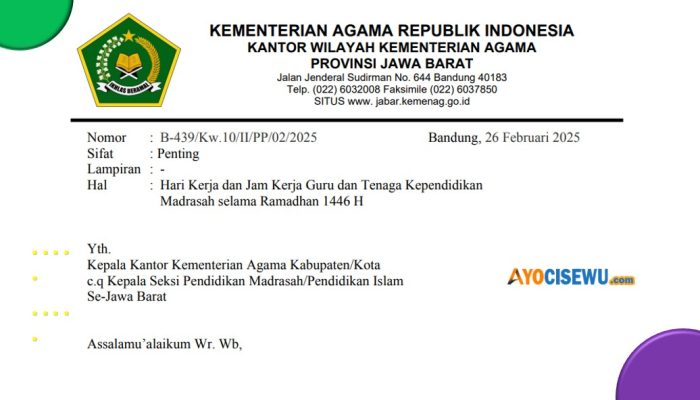 Surat Edaran Libur Ramadhan 2025 Kementerian Agama, Download Disini!
