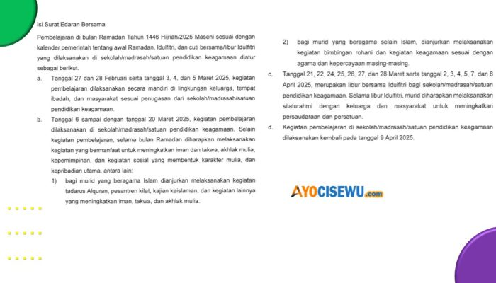 Revisi SE 3 Menteri Tentang Pembelajaran di Bulan Ramadhan & Libur Ramadhan 1446 Hijriah/ 2025 Masehi